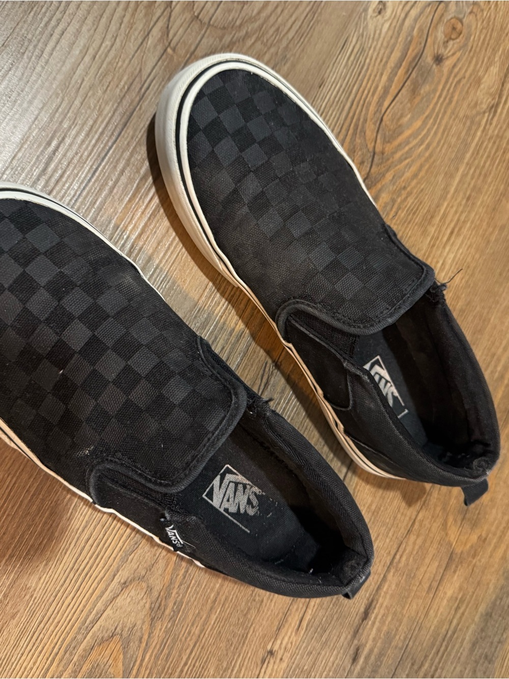 Vans Kids Black Checkerboard Classic Slip-On Sneakers